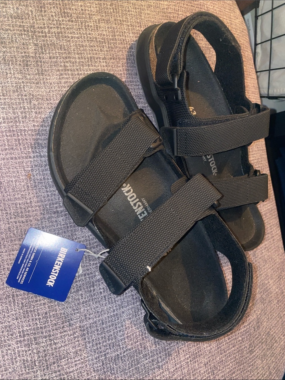 Birkenstock mens 43 280 10 Black Double-Strap Hook-and-Loop Velcro Sandals